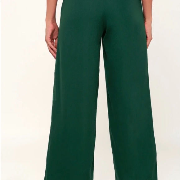 Green belted wide leg cropped pants - Picture 2 of 4
